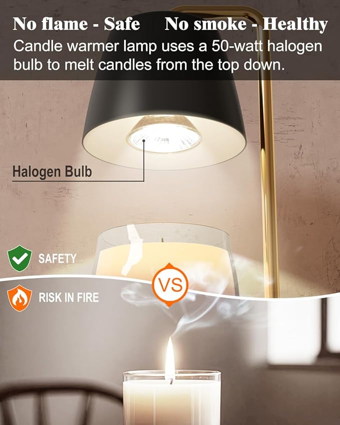 Candle Warmer Lamp with Timer and Dimmer - Electric Candle Lamp Warmer for Jar Candles - Ideal Home Decor Gift for Women, Daughter, and Mom - Includes 2 Bulbs (Black & Gold)