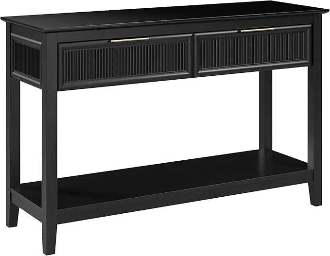 Bush Home Fluted Console Table with Drawers, Living Room Furniture, Camille Collection, Onyx Birch Black