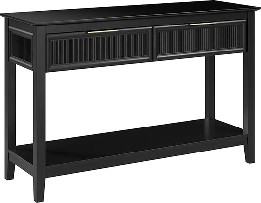 Bush Home Fluted Console Table with Drawers, Living Room Furniture, Camille Collection, Onyx Birch Black
