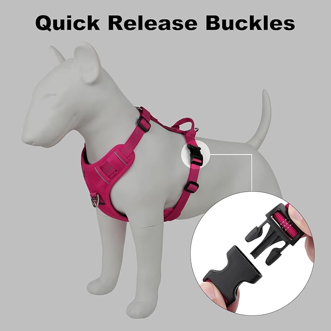 Plutus Pet No Pull Dog Harness, Reflective Adjustable Dog Vest Harness with Handle, Escape Proof, Soft Padded for Small Medium Large Dogs (Hot Pink, XL)
