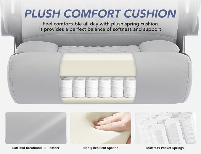 Office Chair with Adjustable Lumbar Support,Leather Ergonomic Computer Desk Chair with Flip-up Arms,Adjustable Tilt Lock,Swivel Rolling Executive PC Chair for Work, Study,Meeting,Small Space.Grey