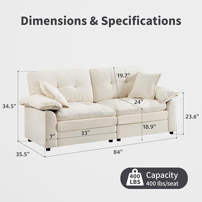 84" Loveseat Sofa, Modern Couches for Living Room,Double-Layer Cushion Cloud Couch with Deep Seat,Super Comfy Chenille Sofas,Sturdy Frame, Easy Assembly for Bedroom, Apartment, Office, Beige