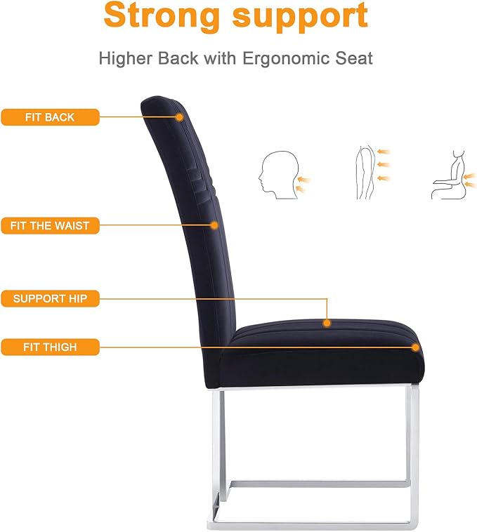 AUZ Dining Chairs Set of 10, Black and Silver Dining Chair with Velvet Upholstery and Mirrored Silver Sled Legs