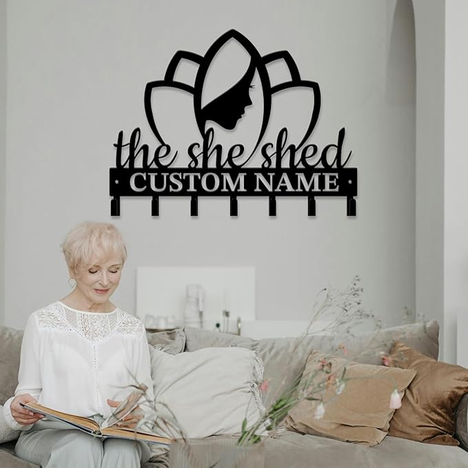 Personalized She Shed Keys Hooks,Custom Name Metal She Shed Art Keys Hooks,Metal She Shed Lover Wall Home Storage Decorative Keys Hooks,Key Holder Hooks for Wall (Style D)