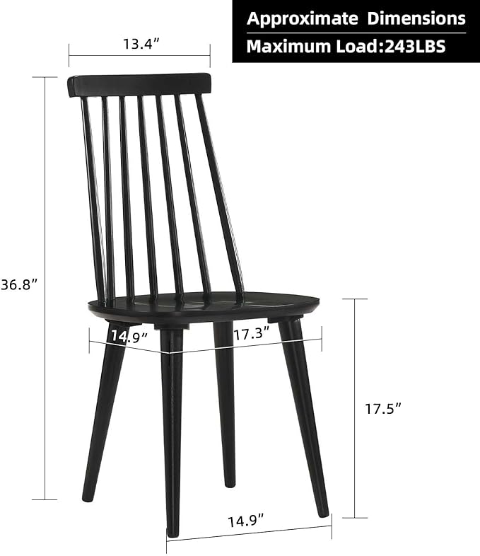 DUHOME Black Windsor Wooden Dining Chairs Set of 6, Wood Dining Room Chair Black Spindle Side Kitchen Room Country Farmhouse Chairs