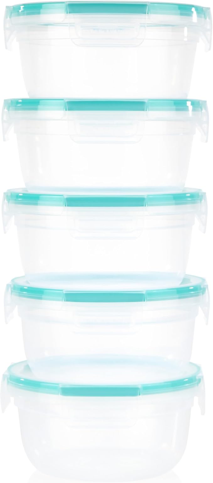 Snapware Total Solutions (5-Pack, 3.8 Cup) Plastic Food Storage Containers Set, Airtight & Leakproof Locking BPA-Free Lids, Freezer Dishwasher Microwave Safe