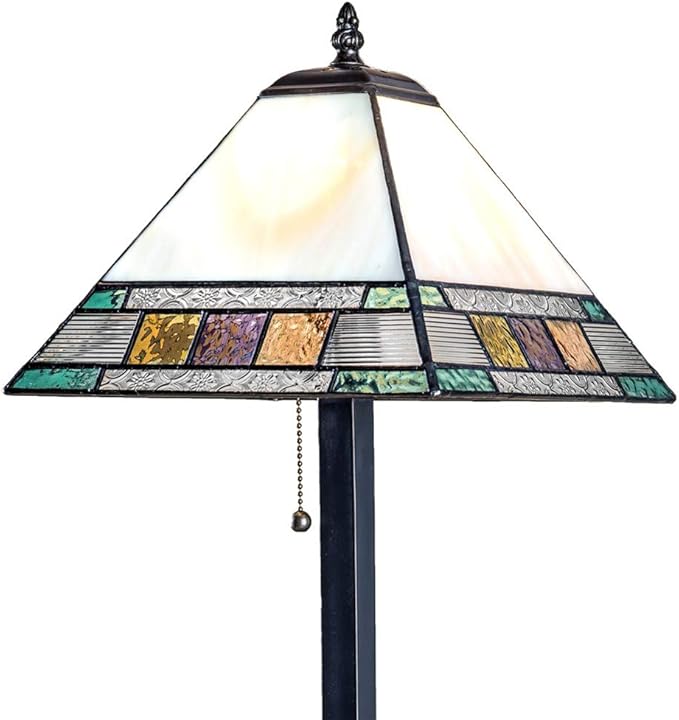 J Devlin Lam 691 TB Tiffany Stained Glass Mission Table Lamp Blue, Amber, Purple, Green, Peach