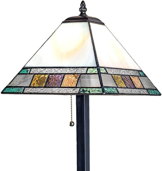 J Devlin Lam 691 TB Tiffany Stained Glass Mission Table Lamp Blue, Amber, Purple, Green, Peach