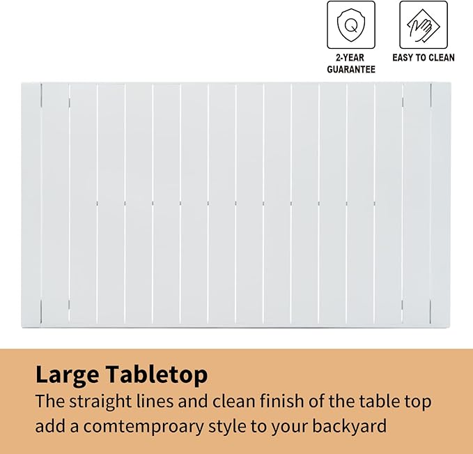 Outdoor Dining Table for 6, 60"x35" Patio Rectangular Dining Tables Powder-Coated Aluminum Table Top Heavy Duty Patio Furniture for Garden,White Frame