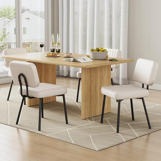 Dining Chairs Set of 4, Upholstered Mid Century Modern Kitchen Dining Room Accent Chairs with Faux Leather Cushion Seat & Metal Legs for Kitchen, Living Room (White, Set of 4)