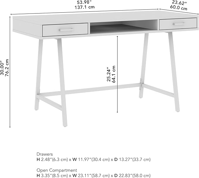 Bush Furniture Steele 54W Writing Desk with Storage in Dark Gray Hickory | Large Wooden Computer Table for Home Office Workspace
