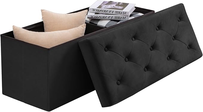 BRIAN & DANY 43 Inches Ottoman with Storage, Velvet Storage Ottoman Bench, Folding Ottomans for Bedroom, Living Room and Entryway (Black)