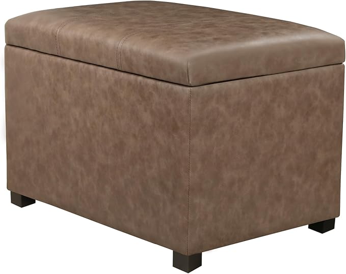 Joveco 24" Leather Storage Ottoman Bench, Rectangle Foot Rest Stool for Living Room, Bedroom, Entryway, Earthy Light Brown Veining