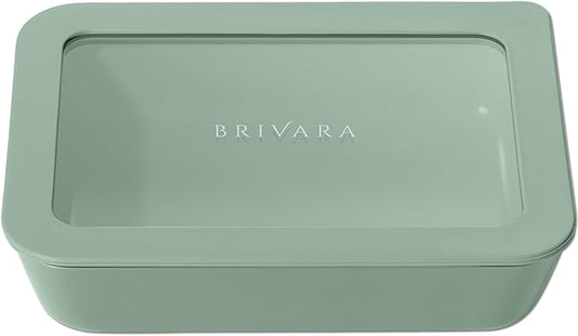 Ceramic Coated Glass Food Storage Container | No PTFE, PFOA, PFAS, and BPA | Reusable Non Toxic Meal Prep Container with Glass Lid | Easy To Store | 3 Cup Rectangle [Willow]