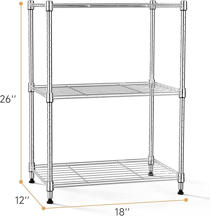 IZEUK 3 Tier Shelf, Heavy Duty Steel Wire Shelving Unit for Home, Kitchen, Laundry Room Organization, Office Storage Rack (17.7" W x 11.8" D x 26.3" H, 450LBS, Chrome)