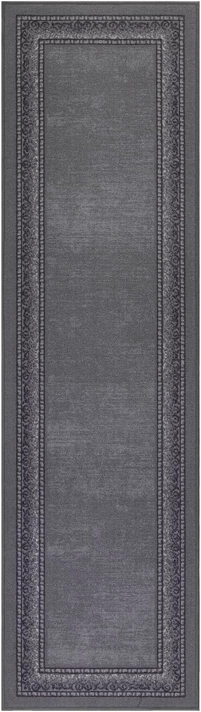 Antep Rugs Alfombras Bordered Modern 2x5 Non-Slip (Non-Skid) Low Pile Rubber Backing Kitchen Area Runner Rug (Gray, 2' x 5')