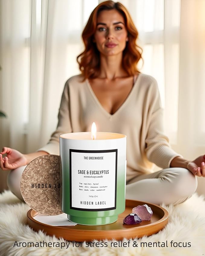 Christmas Candle, Eucalyptus Sage Soy Candle, 12oz/75-Hours Burn Time, 100% Natural Candles Non Toxic, Aromatherapy Candle for Home Scented,Women,Stress Relief, Meditation, Yoga & Relaxation