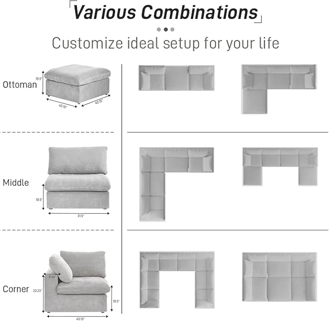 Cloud Couch Modular Sectional Sofa,160.6" L Shaped Convertible Sectional Sofas with Storage Ottoman for Living Room,Minimalist Deep 5 Seater, Covers Washable&Replaceable(Grey)