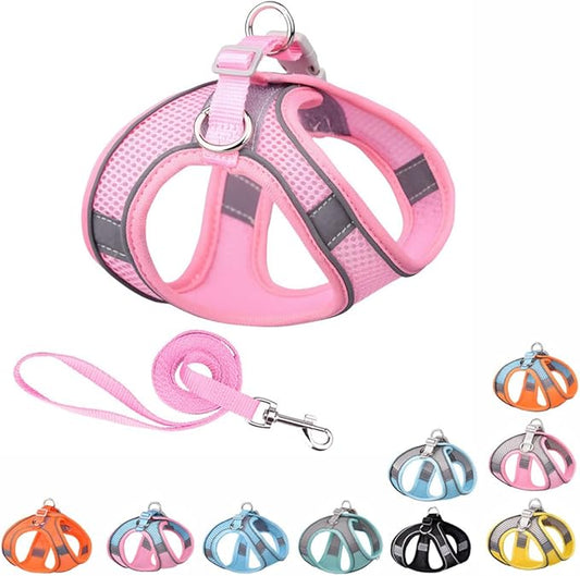 Dog Harness Medium Sized Dog, No-Pull Dog Harness and Leash Set for Outdoor Walking, Breathable Mesh Reflective Dog Vest for Small Medium Breed Pet Dogs, Pink M