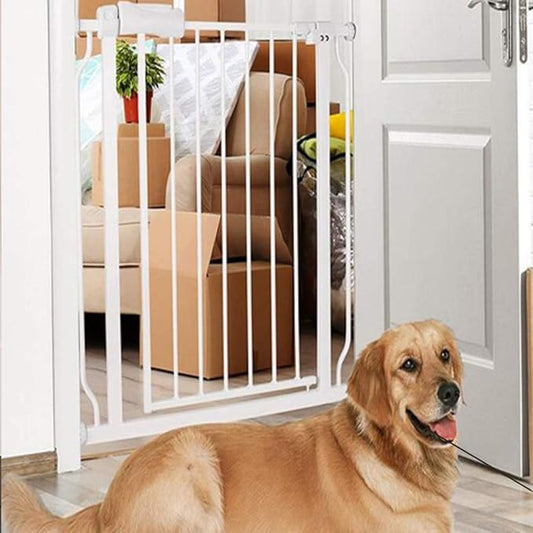 ALLAIBB Extra Wide Pressure Mount Baby Gate Auto Close White Metal Child Dog Pet Safety Gates with Walk Through for Stairs,Doorways,Kitchen and Living Room(33.86-38.58"/86-98cm)