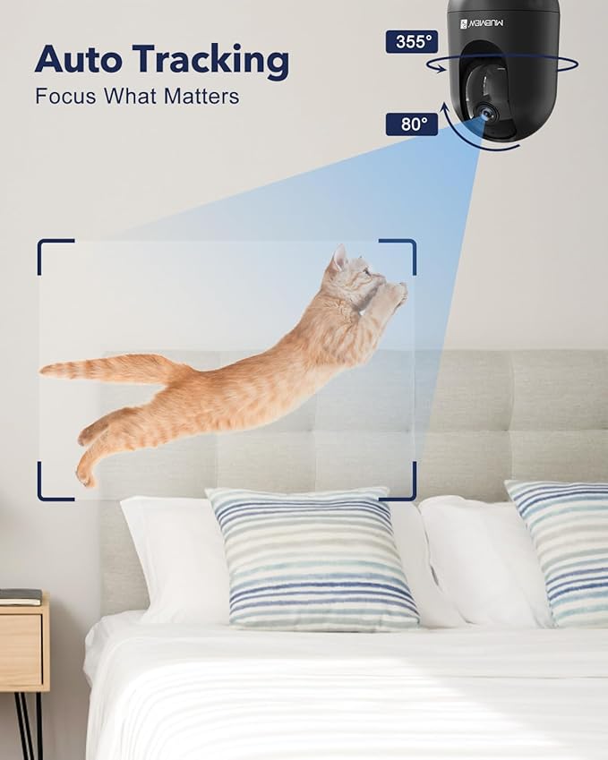 MUBVIEW Cameras for Home Security, Indoor Security Camera, 2.4/5GHz WiFi Wired Camera Ideal for Dog/Elder/Baby, Motion Tracking, Two-Way Audio, Pan Tilt, 7X24, 2K Night Vision