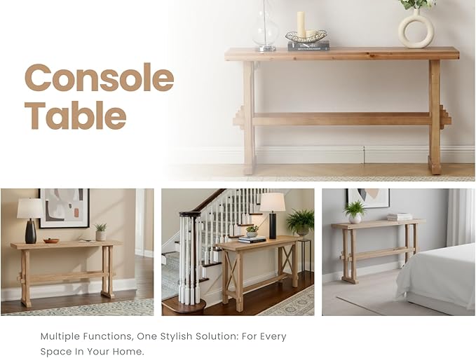 chairus 59" Long Console Table Farmhouse Narrow Sofa Table with Crossbar Solid Wood Entryway Table for Living Room/Hallway/Entrance, Natural