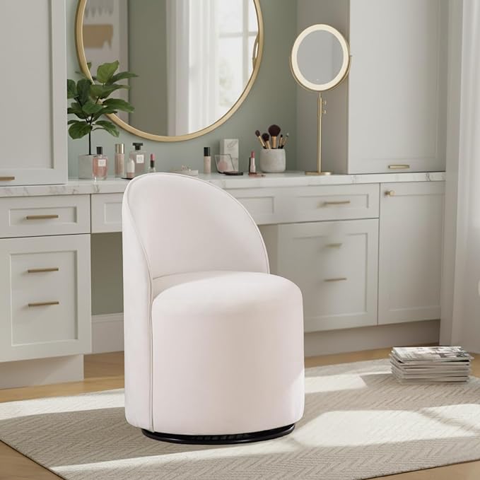 Modern Barrel Chair Swivel Base White Accent Chair 360°Rotating Vanity Chair Mid-Century Dining Side Chair Kitchen Chair for Living Room, Bedroom, Home, Office, Kitchen