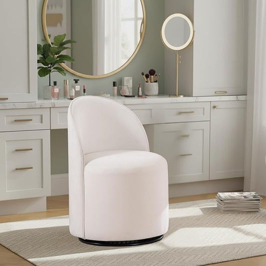 Modern Barrel Chair Swivel Base White Accent Chair 360°Rotating Vanity Chair Mid-Century Dining Side Chair Kitchen Chair for Living Room, Bedroom, Home, Office, Kitchen