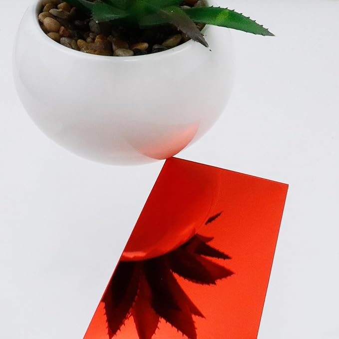 10Pcs DIY Striped Mirror Stickers 1.96" Wide Self Adhesive Removable Long Acrylic Frameless Mirror Sheets for Home Living Room Bedroom DIY Decor (Red)