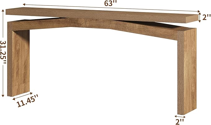 63-Inch Wood Console Table for Entryway Living Thin, Long Wooden Rectangular Sofa Tables Behind Couch, Large Farmhouse Foyer Hallway Table for Home, Living Room, Apartment, Natural Brown