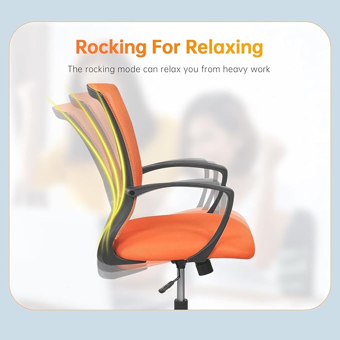 Mesh Office Chair Desk Chair Computer Chair with Lumbar Support Armrest Rolling Swivel Adjustable Ergonomic Task Chair for Adults(Orange)