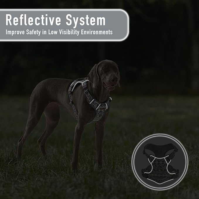 No Pull Dog Harness with 2 Metal D-Rings, Easy on/Off Dog Vest with Neck Buckle, No Need Over Head, Easy Walk Escapeproof No Choke Reflective Breathable, Harness for Large Dogs
