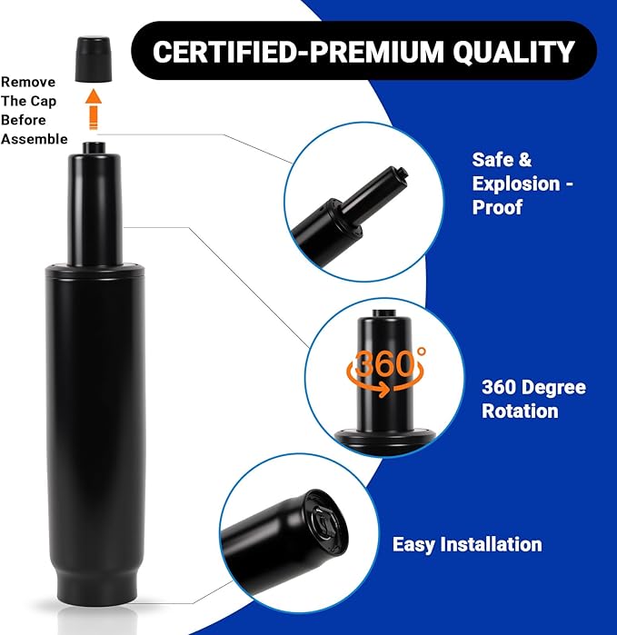 2.4" Office Chair Cylinder Replacement - Heavy Duty 1000lbs Class 4 Hydraulic Lift with Silent 360° Rotation, Universal Pneumatic Piston Fit for Sinking Desk/Gaming Chairs