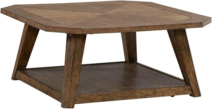 Liberty Furniture Carolina Park Octagonal Cocktail Table for Living Room - Amber Brown Oak