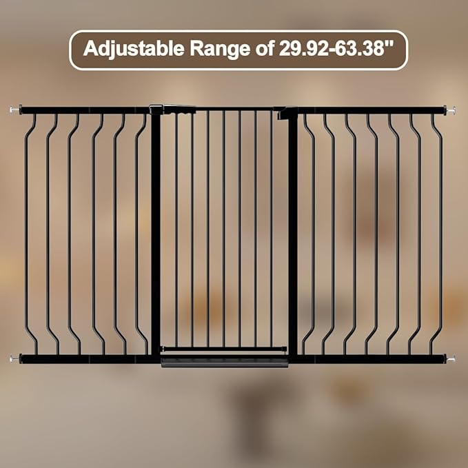 ALLAIBB Black 40.55" Extra Tall Wide 29.92-63.38" Baby Gate Pressure Mounted Walk Through Child Kids Safety Toddler Tension Pet Dog Gates with Extension for Doorways Kitchen
