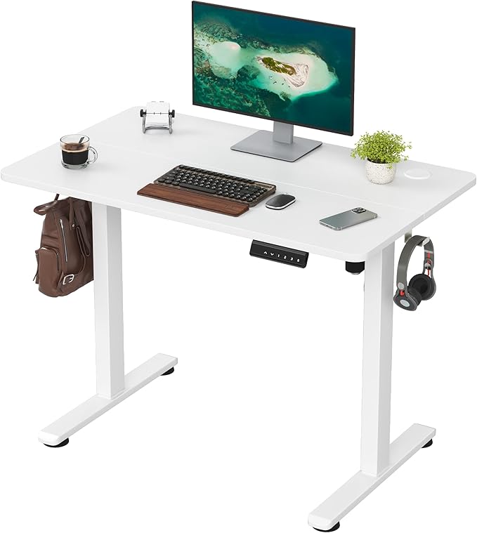 Casaphoria 40 x 24 inches Electric Standing Desk, Sit to Stand Desk with Memory Height Adjustment, Home Office Computer Desk for Writing and Games, White