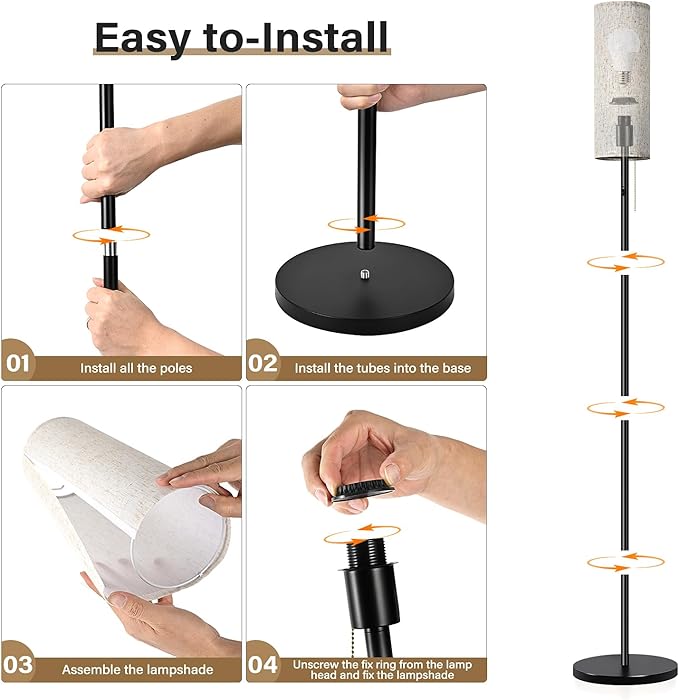 Cordless Floor Lamp for Living Room, with 3 Color Temperature and Pull Cord Switch, 8000mAh Battery Operated Portable Rechargeable Modern Standing Led floor lamp Light for Bedroom Office, Farmhouse