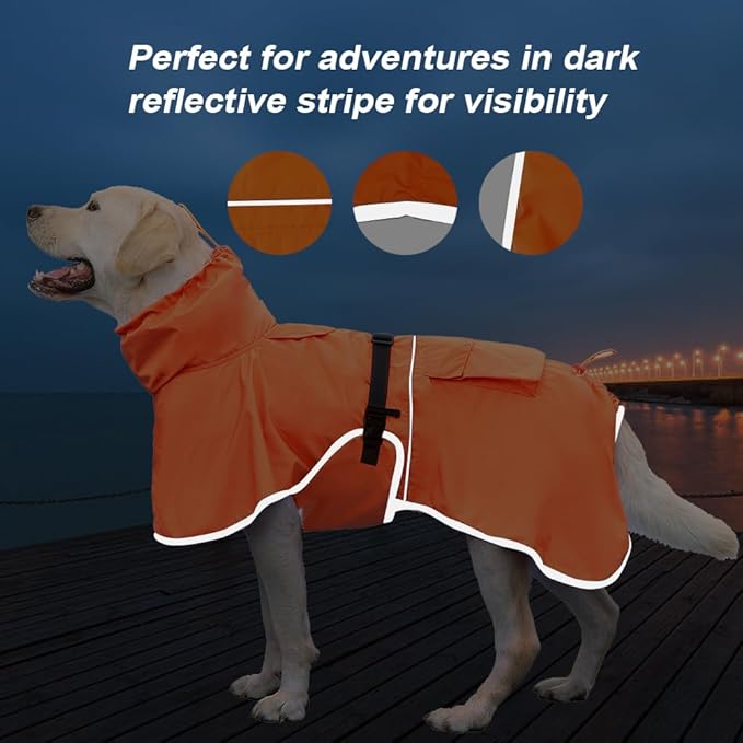 Waterproof Dog Raincoat Adjustable Dog Hooded Slicker Poncho Raincoat for Medium Large Dogs, Reflective Dog Rain Jacket(Orange, 5XL)