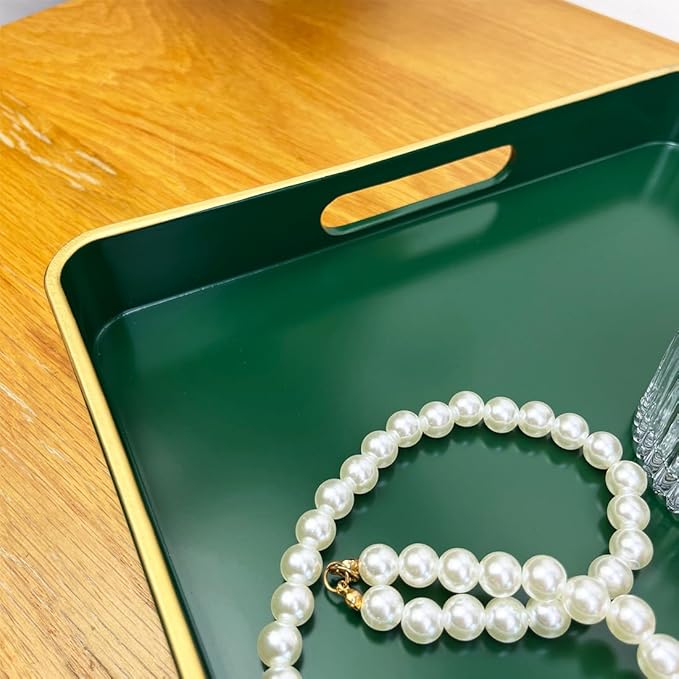 Large Green Tray, Elegant Plastic Coffee Table Tray for Ottoman, Home Decor, Living Room.16.7"*12"*1.6"