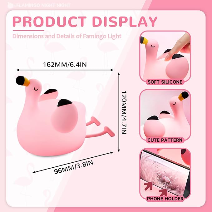 Flamingo Night Light for Kids, Adjustable and Timed Silicone Night Lamp,Suitable for Living Room, Bedroom, Nursery Night Light Decoration
