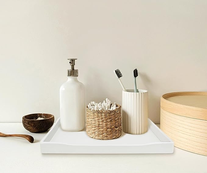 Small White Serving Tray (9.5 x 7 inch) for Serving Accessory, Drinks, Spa, Coffee, Wine, Tea, Bar, Party, Seasoning, Perfume and Display Use.