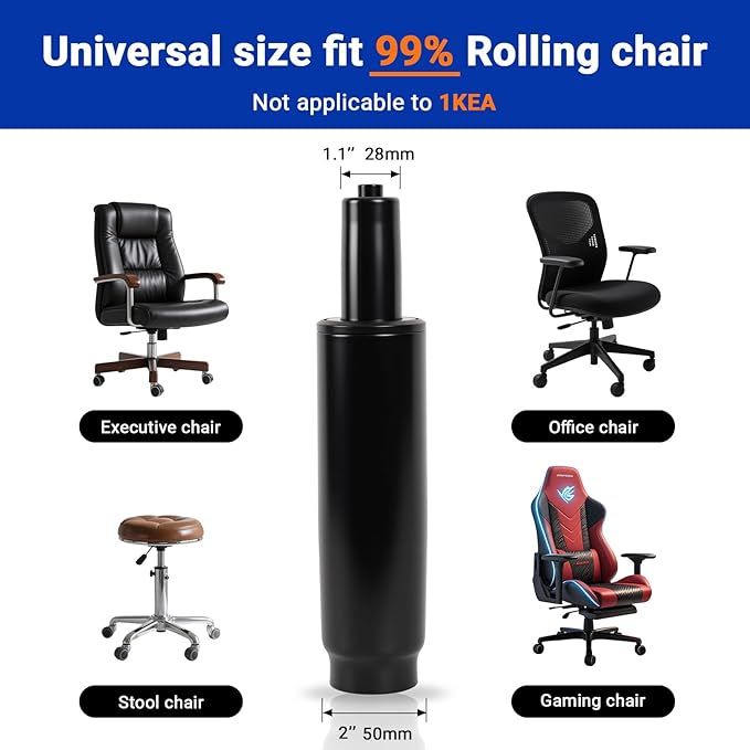 2.4" Office Chair Cylinder Replacement - Heavy Duty 1000lbs Class 4 Hydraulic Lift with Silent 360° Rotation, Universal Pneumatic Piston Fit for Sinking Desk/Gaming Chairs