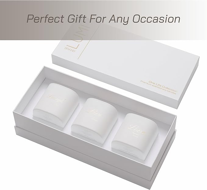 Set of 3 Premium Scented Soy Candles Gift Set | One Life Collection - Orange Blossom, White Tea & White Bloom | Crackling Wood Wick | Luxury Candle Set for Relaxation, Home Décor & Gifts | 9.8oz Each