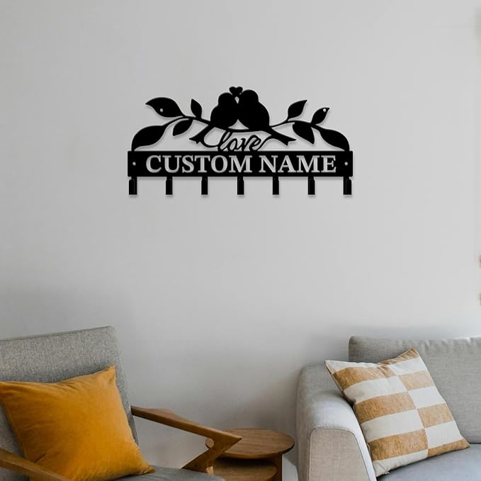 Personalized Custom Name Birds of Trees Wall Key Hooks,Metal Birds of Trees Art Clothes Hooks,Metal Birds of Trees Wall Home Storage Decorative,For Front Door, Hallway, Kitchen, Bedroom(Style E)