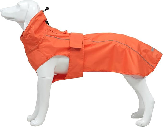 Waterproof Dog Raincoat with Reflective Strip, Adjustable Breathable Rain Coat Jacket with Leash Hole for Dogs (Orange, X-Large)