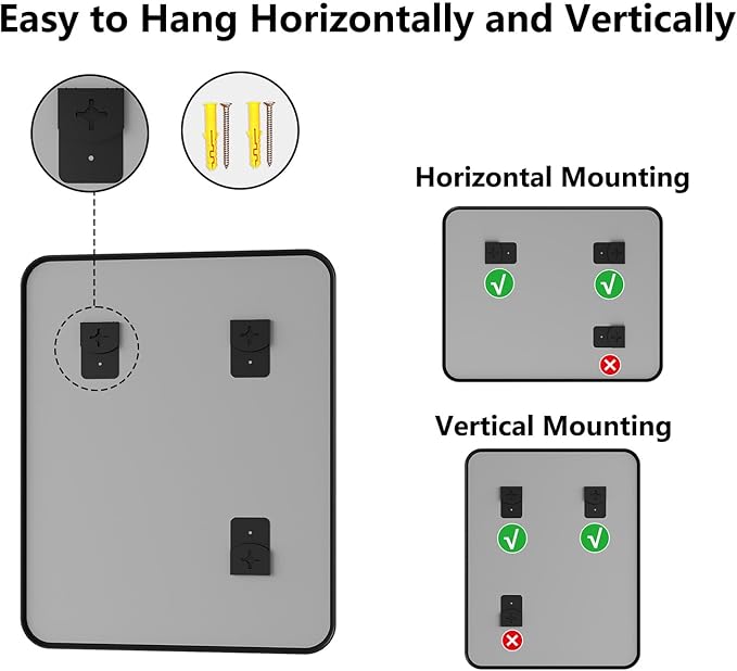 Koonmi Bathroom Mirror, 32X40 Brushed Black Metal Framed Wall-Mounted Mirror for Over Sink, HD Tempered Glass, Anti-Rust, Rounded Rectangle Mirror for Restroom, Bedroom, Hangs Horizontal or Vertical