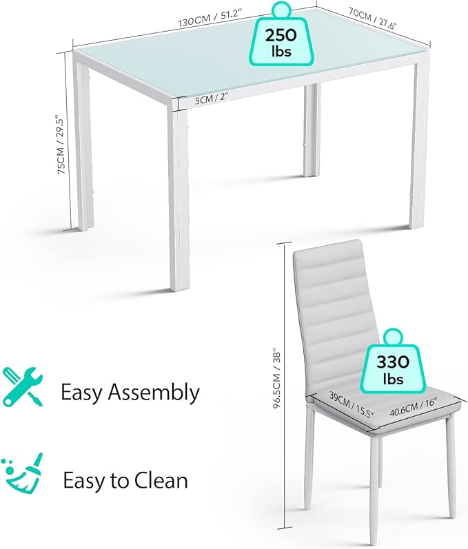 Gizoon Glass Dining Table Sets for 6, 7 Piece Kitchen Table and Chairs Set for 6 Person, PU Leather Modern Dining Room Sets for Home, Kitchen, Living Room