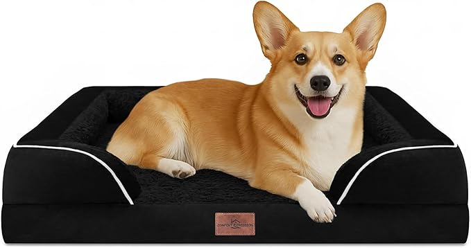 Comfort Expression Medium Dog Beds Waterproof Orthopedic Foam Dog Sofa Beds for Medium Large Dogs Comfy Pet Bed with Washable Removable Cover & Non-Slip Bottom(Medium,Black)
