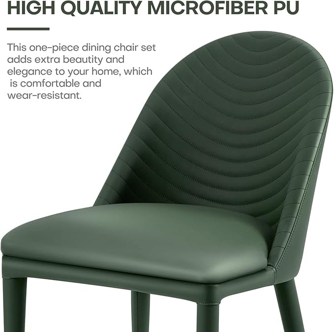 Dining Chairs Set of 2, Modern Full Assembled Faux Leather Kitchen Chairs Upholstered Side Chair with Backrests, Dinner Chairs for Kitchen Dinning Room, Jade Green