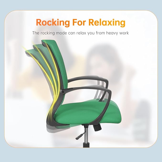 Home Office Chair Ergonomic Desk Chair Mesh Computer Chair with Lumbar Support Armrest Rolling Swivel Adjustable Mid Back Task Chair for Adults(Green)